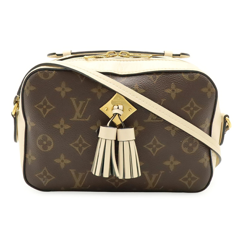 LOUIS VUITTON Monogram Saintonge Crossbody Bag Tassel Leather Cream White